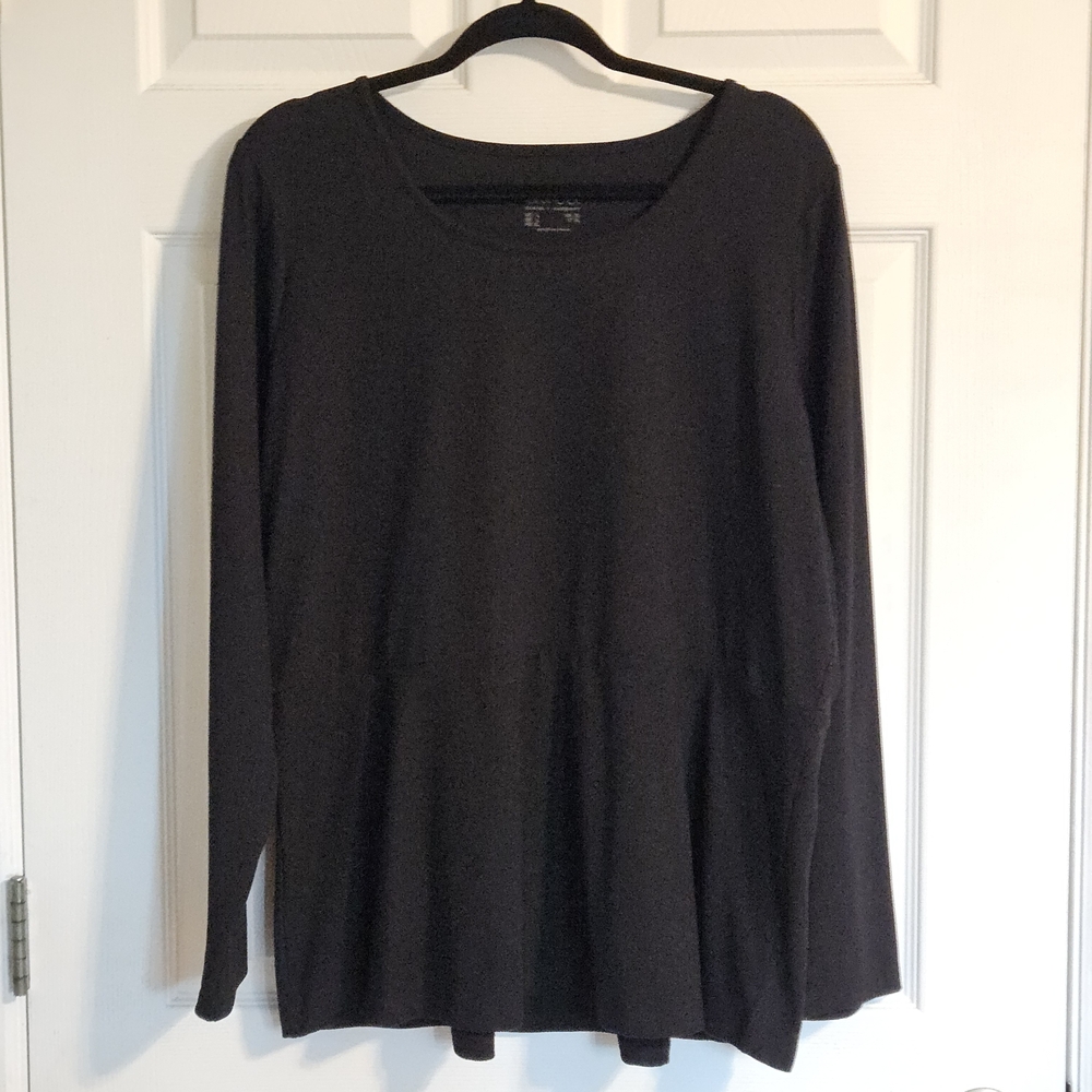 Denim &Co Classic Black Peplum Long Sleeve Basic